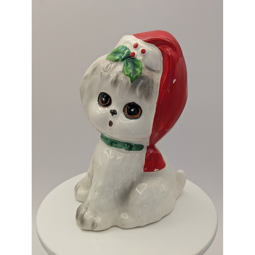 Vintage Christmas White Dogs Salt And Pepper Shakers X-488 Santa Hat. Japan - Picture 2 of 16